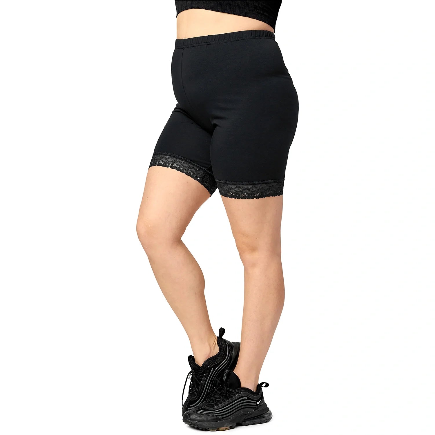 Große Größen Kurze Leggings mit Spitze aus Baumwolle MS10-459