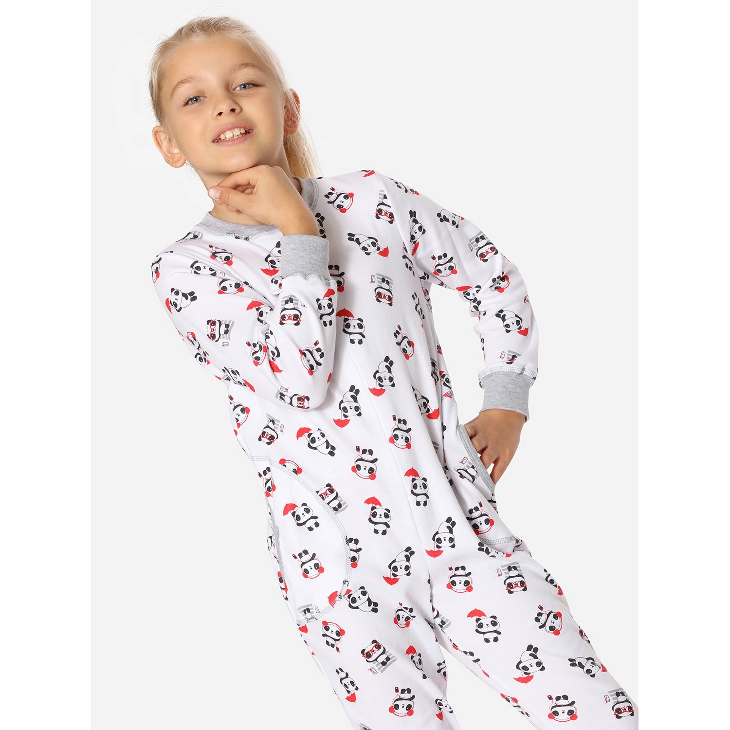 Mädchen Jumpsuit Overall Schlafanzug – Langarm Mit Norweger-Optik, Kapuze, 100 % Polyester, OEKOTEX